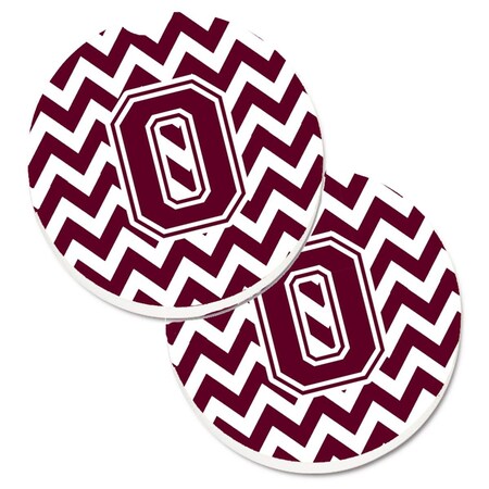 Carolines Treasures Letter O Chevron Maroon and White Set of 2 Cup Holder Car Coaster CJ1051-OCARC